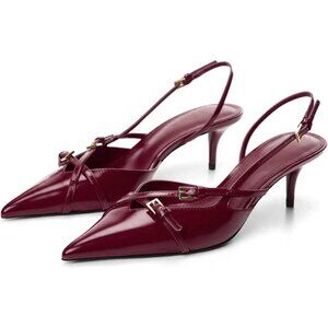 💫 Women Red Pointed Toe Stiletto Heels Buckled Straps Dress Work Heeled Sandals